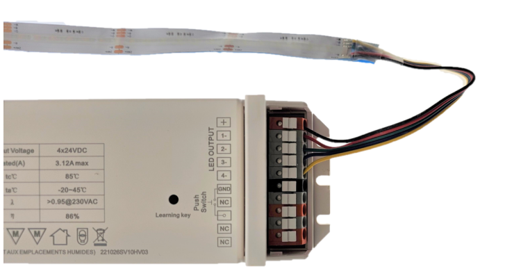 RGBW Led strip light connected to led driver