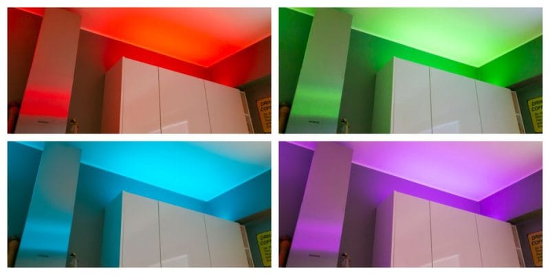 RGB+W ribbon for a colour feast on the top of the kitchen cupboard.