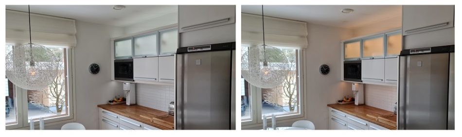 Colour temperature control in the kitchen display cabinet