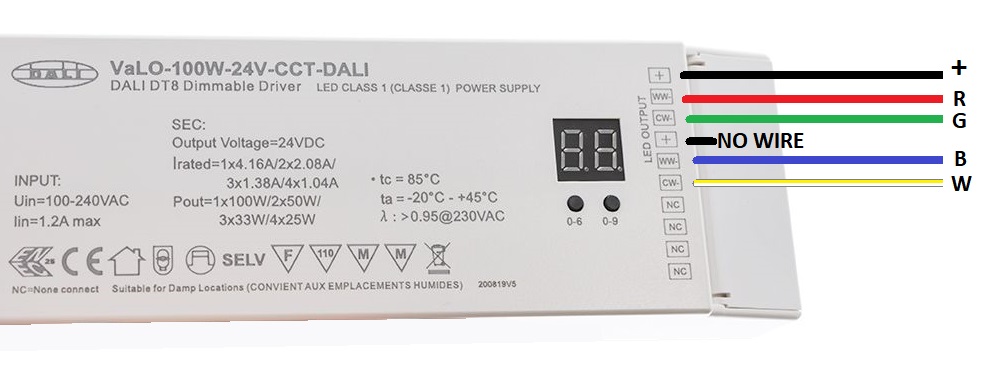 100W DALI DT8 transformer and RGBW led strip light connection