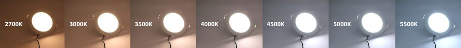 LED-lampor finns tillgängliga i en mängd olika temperaturer. Bilden visar skalan varm till kall