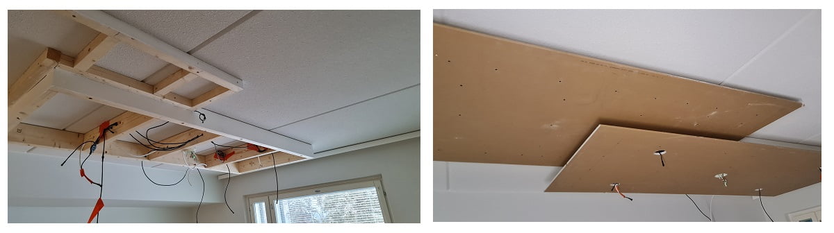 Making indirect light on the ceiling - painting and boarding the downlight frame