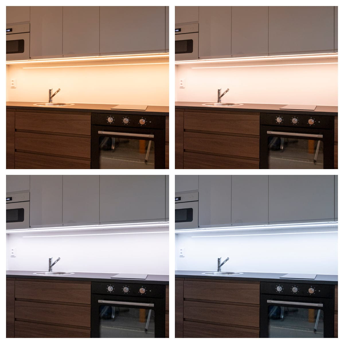 The lighting in the intermediate kitchen area is temperature-controlled