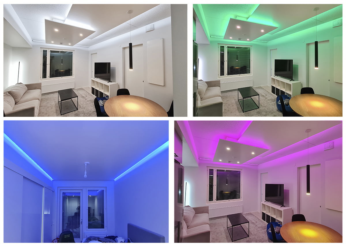 Indirect light in the ceiling to color the lowered ceiling Ledstore.fi