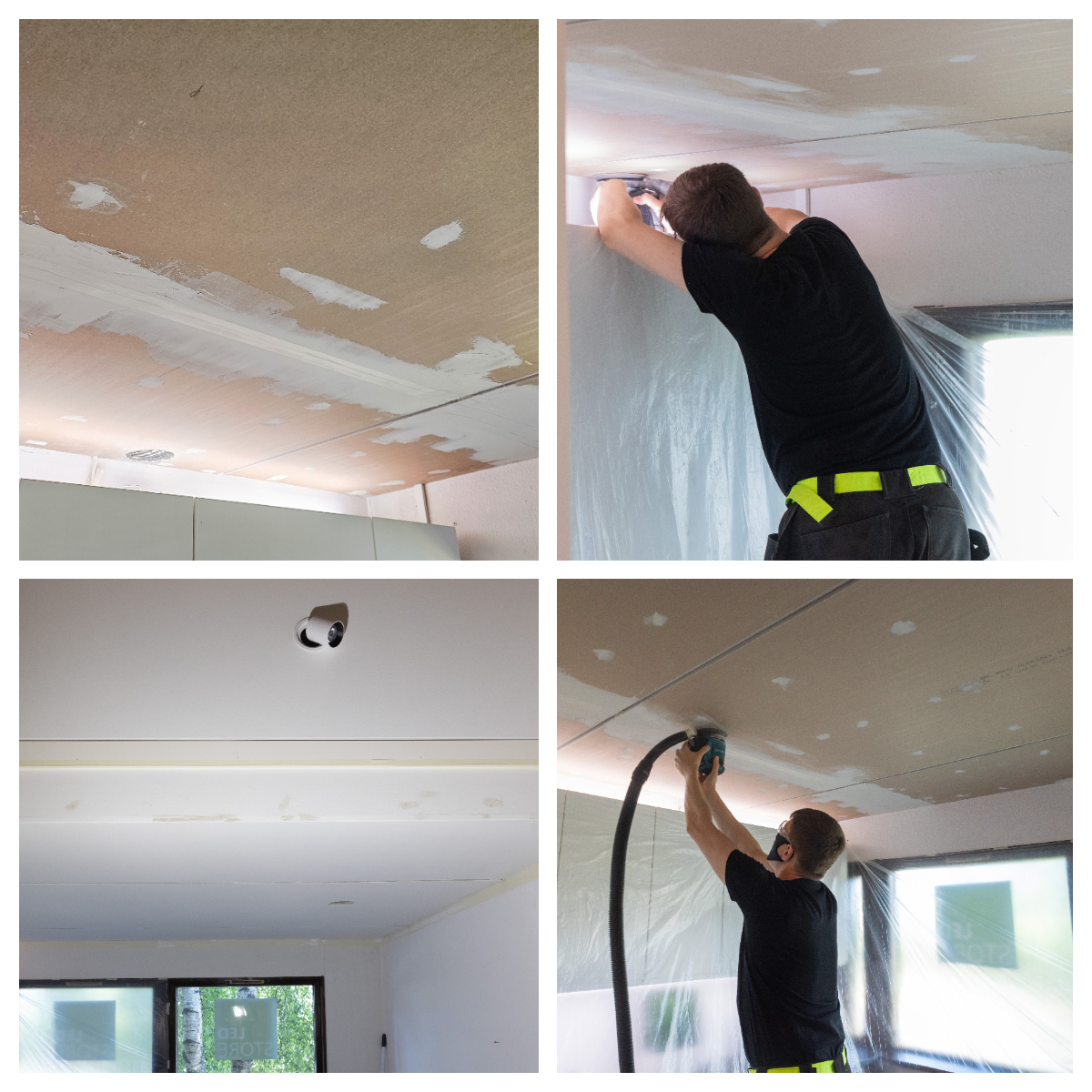 Renovierung der Küchendecke 2 Collage 4 Decke - LedStore Bei der Renovierung der Beleuchtung werden Gipsplatten bearbeitet. LedStore.fi