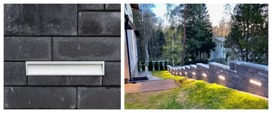 - LedStore pihavalaistus muuriin upotettuna
