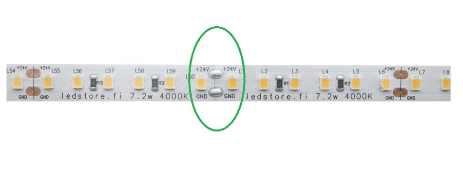 LED valonauhan juotospisteet