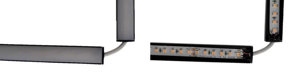 Led valonauhan 90 kulma juotettu ja kansi päällä