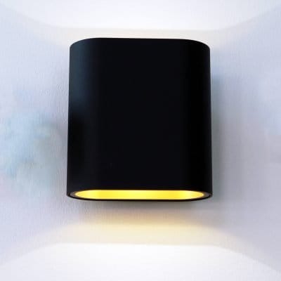 Oval matt svart-guld vägglampa - LedStore OVAL B&G svart-guld vägglampa upp och ner LedStore.fi