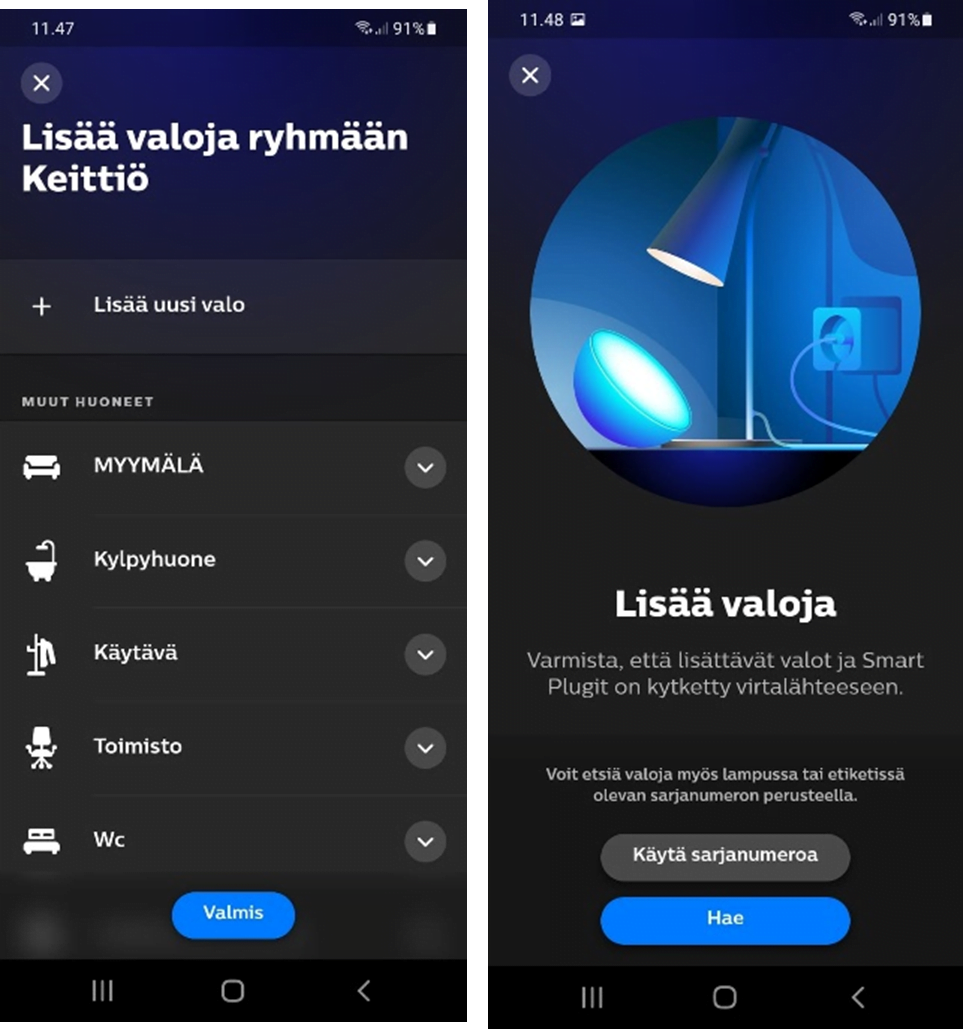 Laitteen etsiminen ja liittäminen Philips Huessa on yksinkertaista.