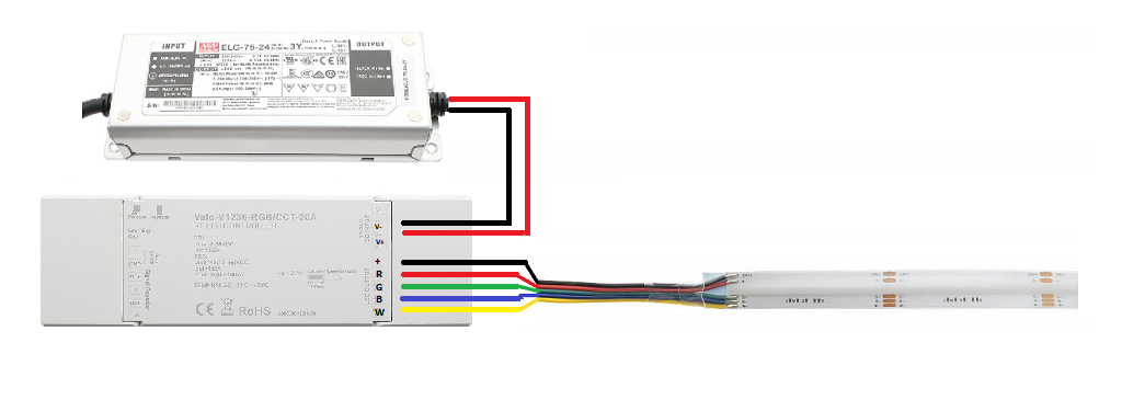 RF receiver and RGBW led strip light connection