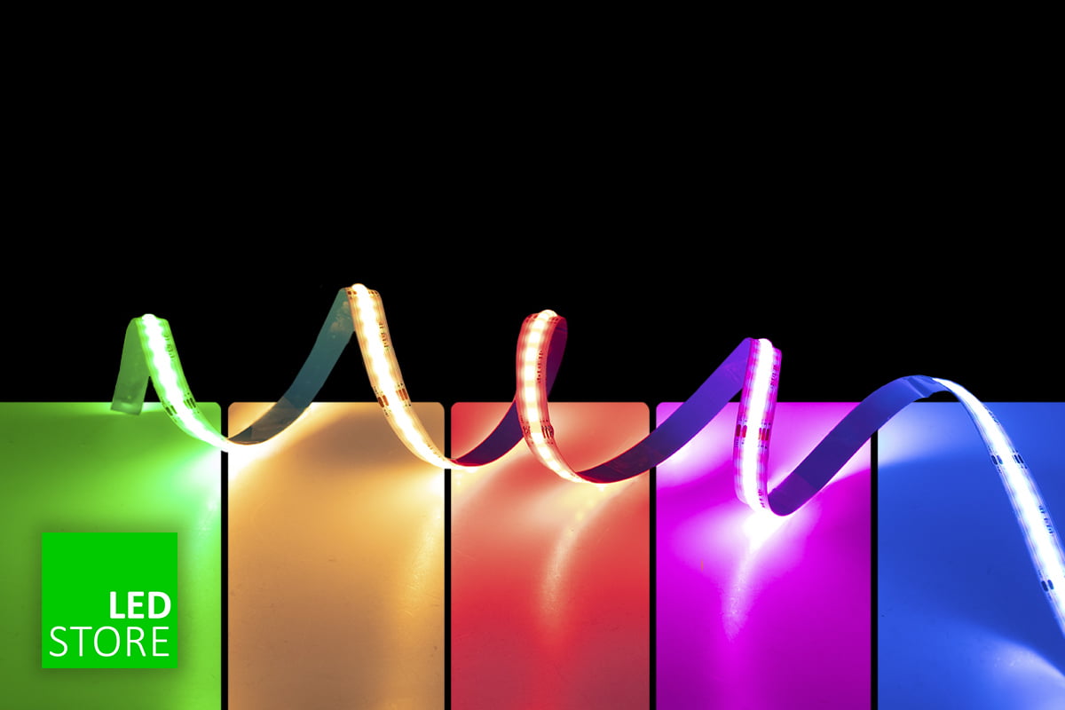 Rgb Farbband mit Led Store Logo - LedStore LedStore.fi bietet hochwertige LED-Beleuchtung, umweltfreundliches, warmes, warmes, violettes und violettes Licht. Jokainen alue heijastaa LEDien eloisia värejä. Kulmassa auf ylpeästi vihreä neliö, jossa lukee „LedStore“.
