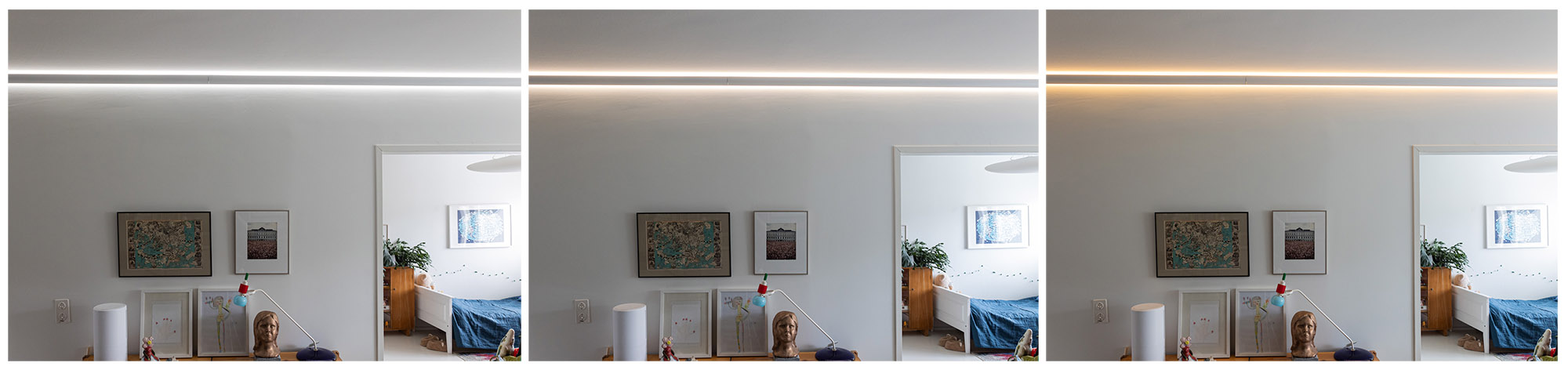 Led-Streifen CCT-Farben Beispiele für CCT-Töne von LED-Streifen bei verschiedenen Farbtemperaturen des vorherrschenden Lichts.