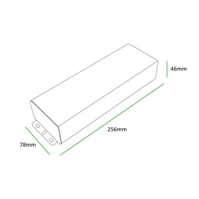 Schema di una scatola rettangolare di 257 mm di lunghezza, 71 mm di larghezza e 48 mm di altezza, ideale per le soluzioni di stoccaggio dell'illuminazione a LED.