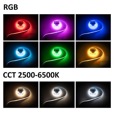 Schermo con striscia luminosa a LED che visualizza i colori della luce: rosso, viola, blu, ciano, verde, giallo e bianco.