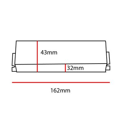 Profilo di apparecchio LED, dimensioni: altezza 43 mm, larghezza 32 mm, lunghezza 162 mm, linee rosse.