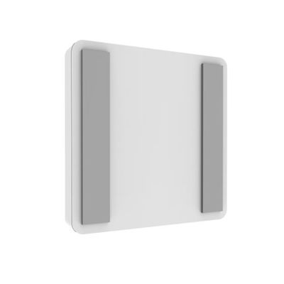 Apparecchio LED quadrato da parete di colore bianco con accenti grigi; un design minimalista per soluzioni di illuminazione moderne. Perfetto per arredare con stile la casa.