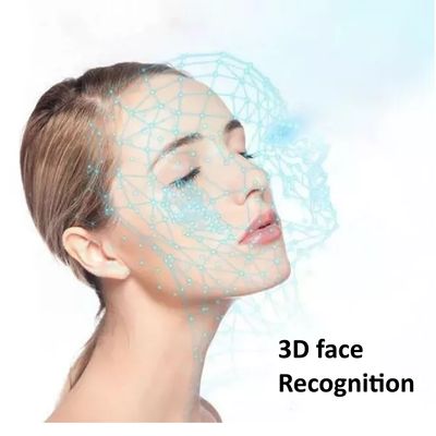 Testo alternativo: "Donna con gli occhi chiusi e una griglia 3D del viso, raffigurante il riconoscimento facciale. Il testo recita: "Riconoscimento 3D del volto".