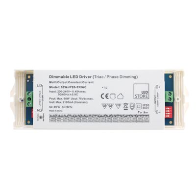 Controller LED bianco dimmerabile di "LED Store" con informazioni sulla tensione e connettori su entrambe le estremità, ideale per soluzioni di illuminazione efficienti.