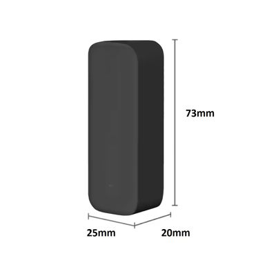 Dimmer LED, rettangolo bianco, bordi arrotondati, dimensioni 73x25x20 mm, sfondo.