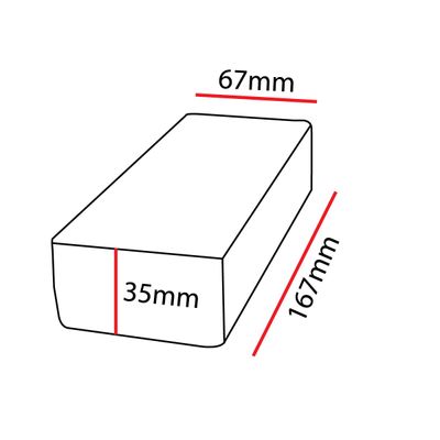 Schema di un prisma rettangolare con dimensioni: lunghezza 167 mm, larghezza 67 mm e altezza 35 mm, delineato con linee rosse per riferimento all'illuminazione a LED.