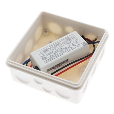 Scatola di giunzione per illuminazione a LED bianca con alimentazione elettronica, cablaggio interno per il collegamento dell'apparecchio a LED.