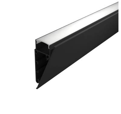 Profilo piatto in alluminio nero per strip led a parete, 2000x55x24mm, per illuminazione indiretta