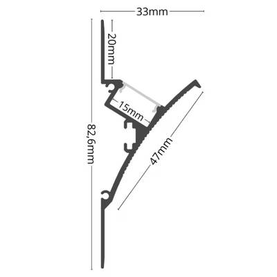 Schema illuminotecnico, sezione trasversale con dimensioni dell'apparecchio 82,6 mm, 33 mm, 20 mm, 15 mm, 47 mm.