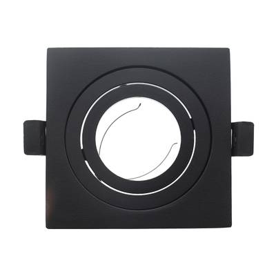 Lampada da incasso a LED nera di forma quadrata, con apertura circolare, lampada da soffitto su sfondo bianco.