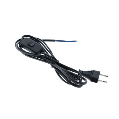 Cavo di alimentazione europeo nero con interruttore on/off e due fili visibili, ideale per l'illuminazione a LED.