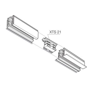 Testo alternativo: Esploso 3D degli apparecchi XTS 21 LED con due componenti rettangolari e un connettore centrale per soluzioni di illuminazione superiori.