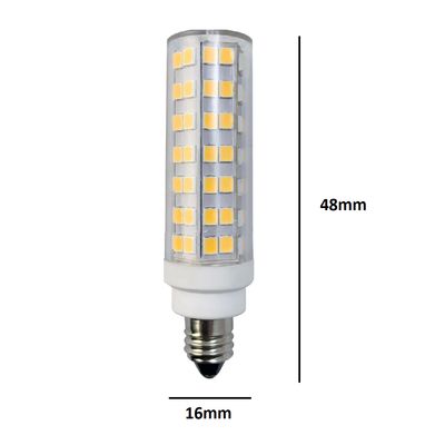 Lampadina LED, cilindrica 48 mm x 16 mm, con alloggiamento trasparente e piccoli quadrati LED gialli; ideale per soluzioni di illuminazione a risparmio energetico.