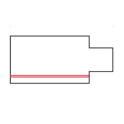 Logo dell'azienda di illuminazione a LED: contorno rettangolare nero con un intaglio a destra; linea orizzontale rossa che attraversa il centro, simbolo di efficienza energetica e design moderno.