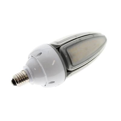 Lampadina a incandescenza a LED con base a spirale e alloggiamento in plastica trasparente con pannelli LED rettangolari su sfondo bianco, ideale per un'illuminazione a risparmio energetico.