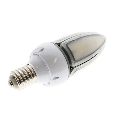 Lampada LED con base a vite in metallo e forma allungata con base bianca, ideale per soluzioni di illuminazione a risparmio energetico.