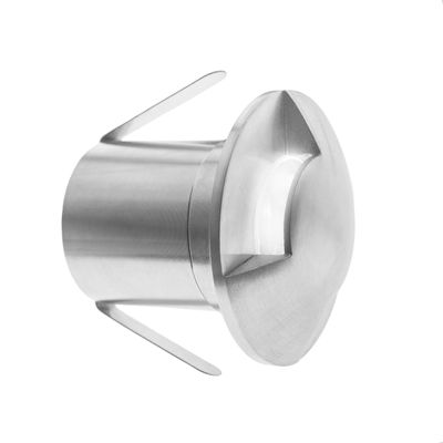 Spina tubolare in acciaio inox con parte superiore rotonda e maniglie laterali, parte apparecchio. Ideale per installazioni LED, isolato con base bianca.