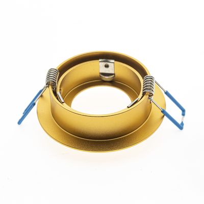 Staffa per plafoniera da incasso color oro con clip blu per il montaggio di downlight LED
