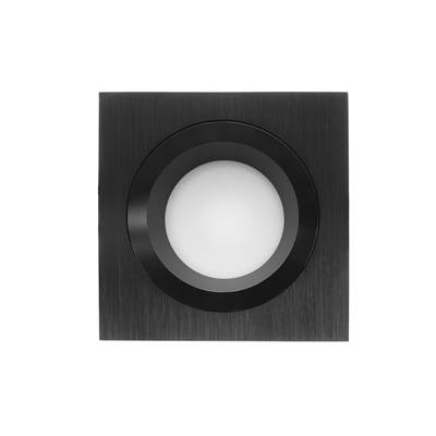 Moderno apparecchio da incasso a soffitto a LED di forma quadrata di colore nero con lente centrale rotonda, perfetto per spazi contemporanei e soluzioni di illuminazione a risparmio energetico.