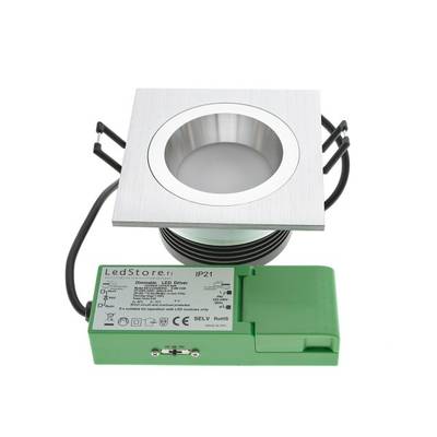 Plafoniera LED rettangolare da incasso con elemento in metallo spazzolato e LED verde, perfetta per una soluzione di illuminazione moderna ed efficiente dal punto di vista energetico.