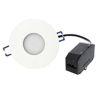 Downlight LED rotondo da incasso, cornice bianca, alloggiamento elettrico nero, clip di montaggio blu