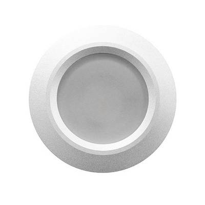 Plafoniera rotonda a LED bianca, design a incasso, vista frontale su sfondo piatto. Ideale per interni moderni, illuminazione ad alta efficienza energetica.