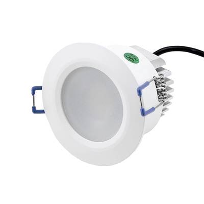 Faretto da incasso rotondo a LED bianco, dissipatore di calore, clip di montaggio blu, cavo nero per illuminazione a soffitto.