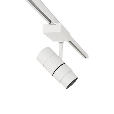 Testo alternativo: 'Elegante apparecchio cilindrico bianco per binario a soffitto, perfetto per moderne soluzioni di illuminazione a LED in casa o in ufficio.