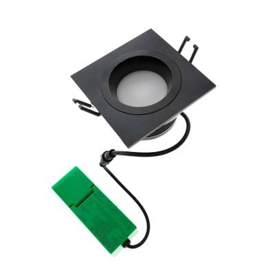 Apparecchio LED rettangolare da incasso, corpo nero, cablaggio fisso, modulo elettronico verde: una soluzione illuminotecnica moderna ed efficiente.