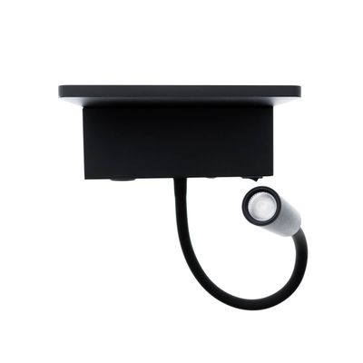 Luce da lettura flessibile a LED nera con staffa cilindrica su base rettangolare, perfetta per un'illuminazione mirata e un arredamento moderno ed elegante.