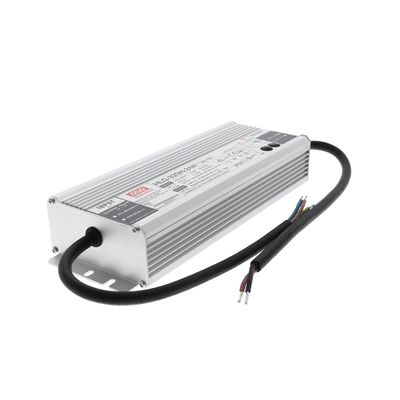 Alimentatore LED rettangolare di colore argento con scritta "Mean Well HLG-320H-24B" e cavo nero per soluzioni di illuminazione a LED.