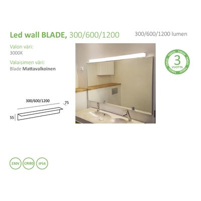 Applique LED rettangolare sopra lo specchio del bagno, colore caldo 3000K, resistenza all'umidità IP54. Design elegante e moderno.