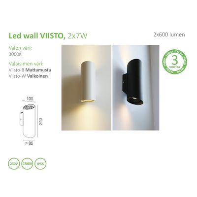 "Applique LED cilindriche bianche e nere con informazioni sul prodotto e un'etichetta di garanzia di 3 anni per SEO, azienda leader nel settore dell'illuminazione a LED".