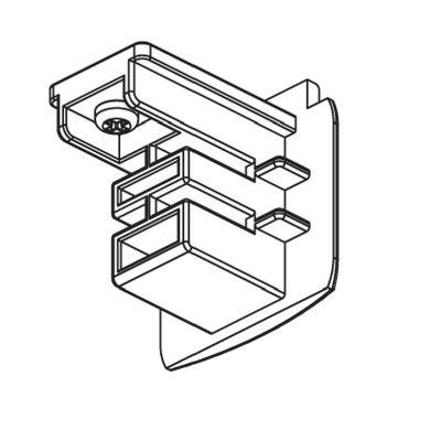 disegno al tratto in 3D di una scultura geometrica con rettangoli interconnessi, che mostra un design moderno per l'illuminazione a LED.