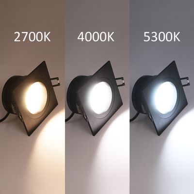 Tre luci LED di forma quadrata con diverse temperature di colore: 2700K (caldo), 4000K (neutro) e 5300K (freddo).